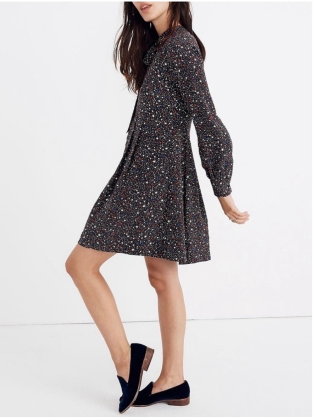 Madewell Balsam Tie-Neck Dress in Starry Night size 2 silk